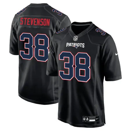 Youth New England Patriots #38 Rhamondre Stevenson Carbon Black Fashion Game Jersey
