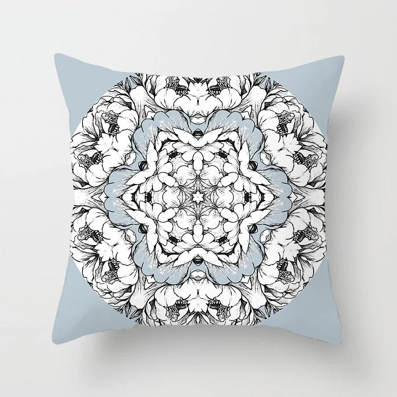 Blue White Porcelain Print Cushions Case Bohemian Style Mandala Geometry Pillows Case Modern Fashion Sofa Chairs Throw Pillows