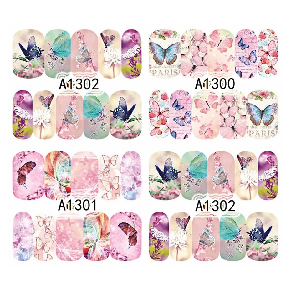 Nail Stickers 12Pcs/Set Water Transfer Magic Color Butterfly Pattern Designs Nail Decal Decoration Tips For Beauty Salons-Nail Inspo