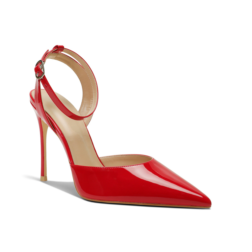100mm Women's Slingback Ankle Buckle Pointed Toe Wedding High Heels-MERUMOTE