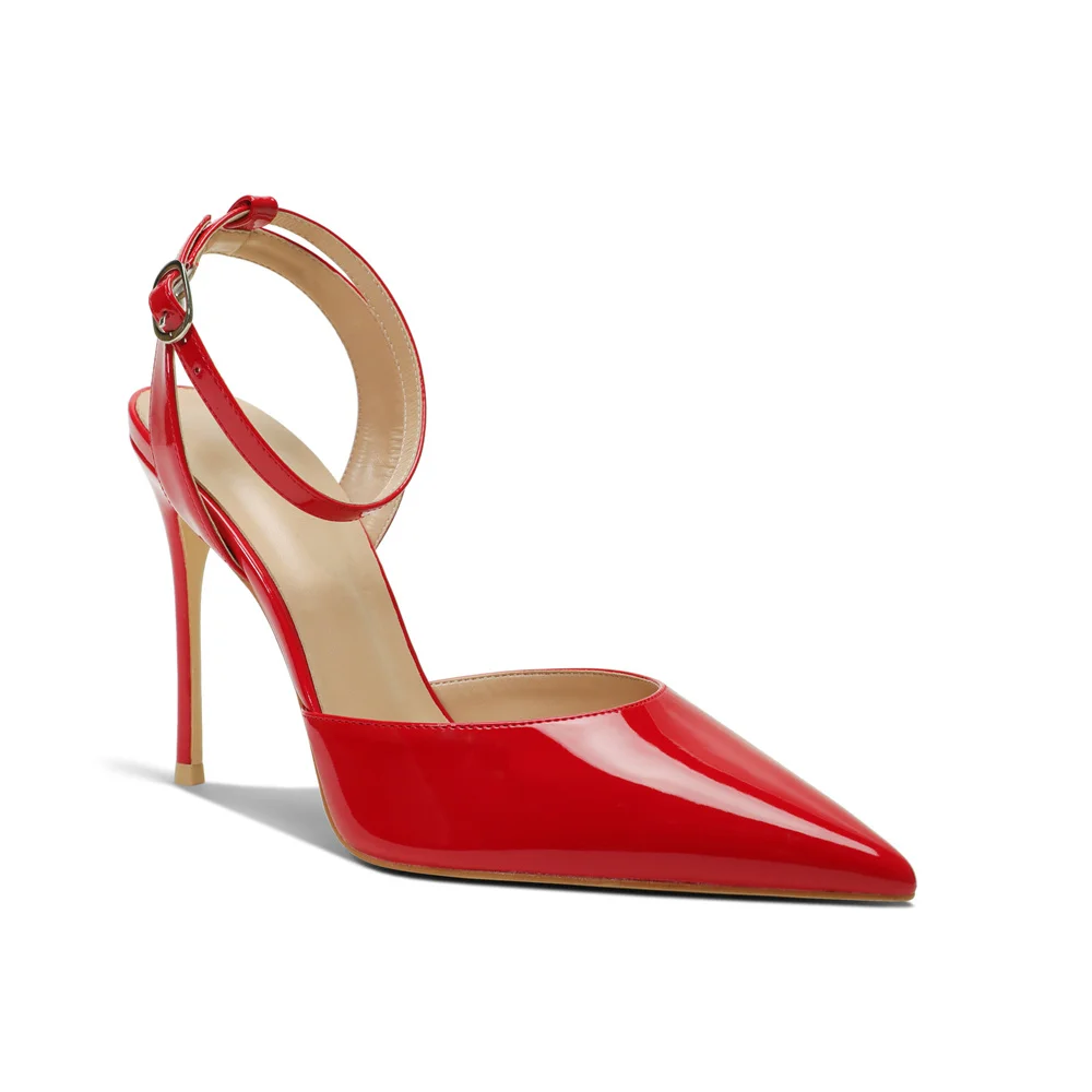 100mm Women's Slingback Ankle Buckle Pointed Toe Wedding High Heels-MERUMOTE
