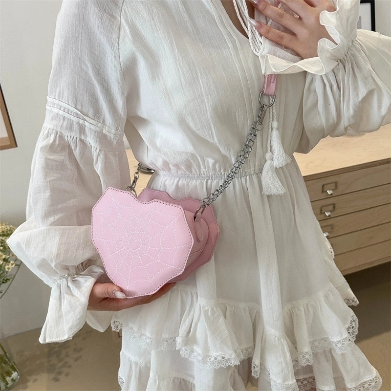 Halloween Women’s Medium Pu Leather Heart Shape Spider Web Streetwear Heart-shaped Zipper Underarm Bag