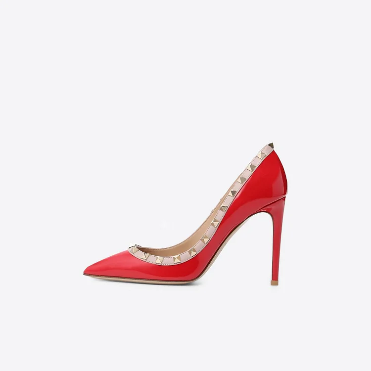 Red Rivets Stiletto Heels Pumps Office Heels |FSJ Shoes