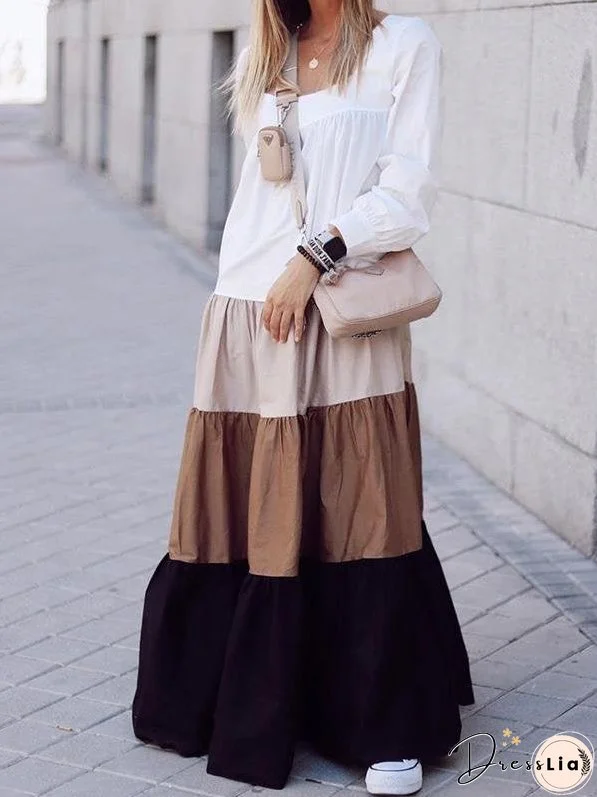 Contrasting Casual Loose Dress