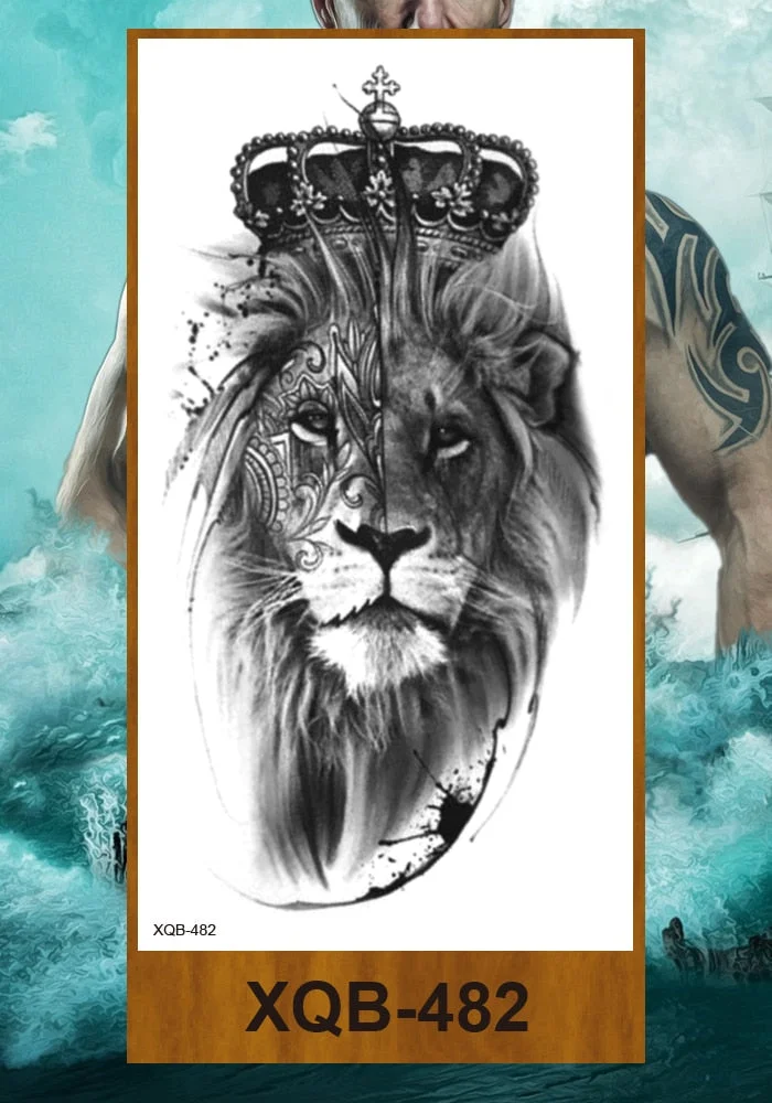 Temporary Tattoo Stickers Men Women Adult Girl Chest Flower Arm Leg Fake Tatoo Semi Permanent Tiger Wolf Beauty & Beast Body Art