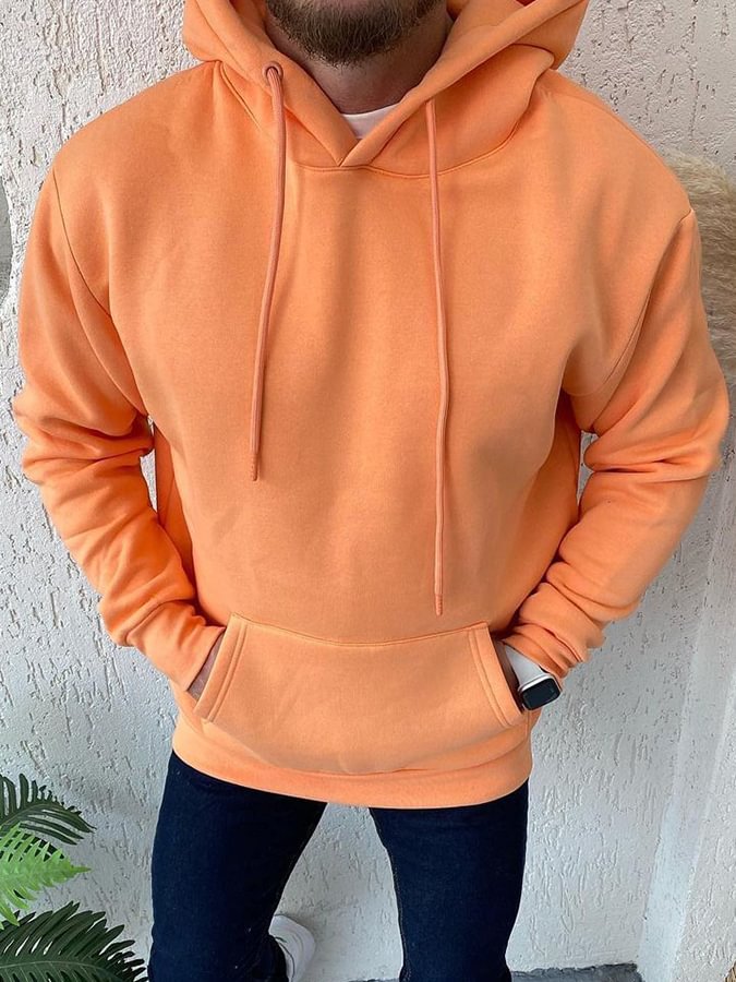Men's Solid Casual Hooded Sweatshirt