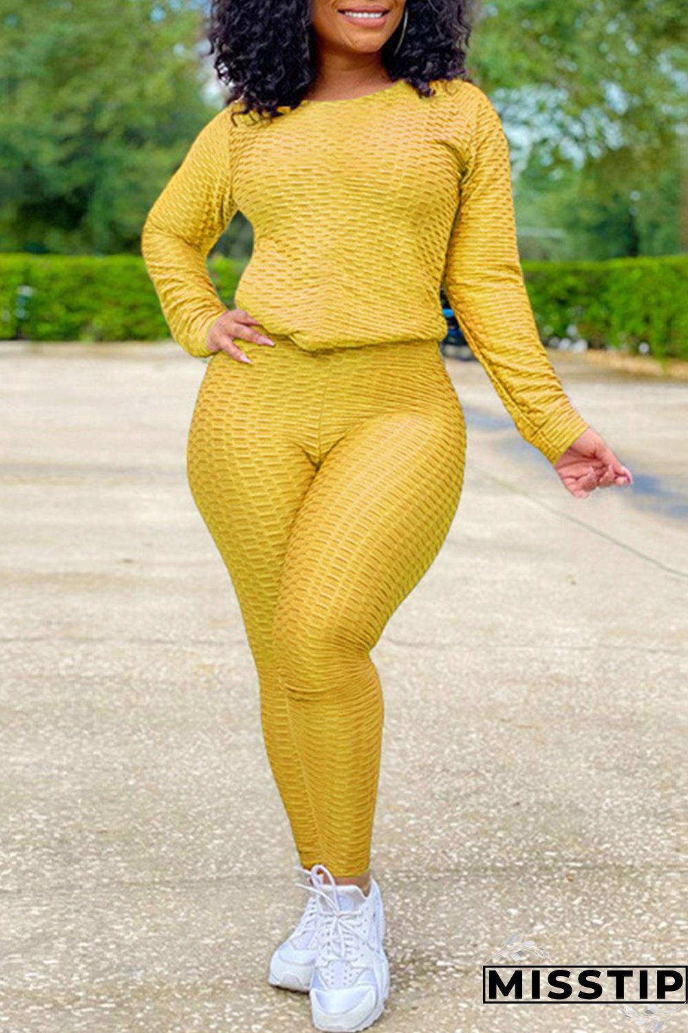 Orange Casual Solid O Neck Long Sleeve Two Pieces