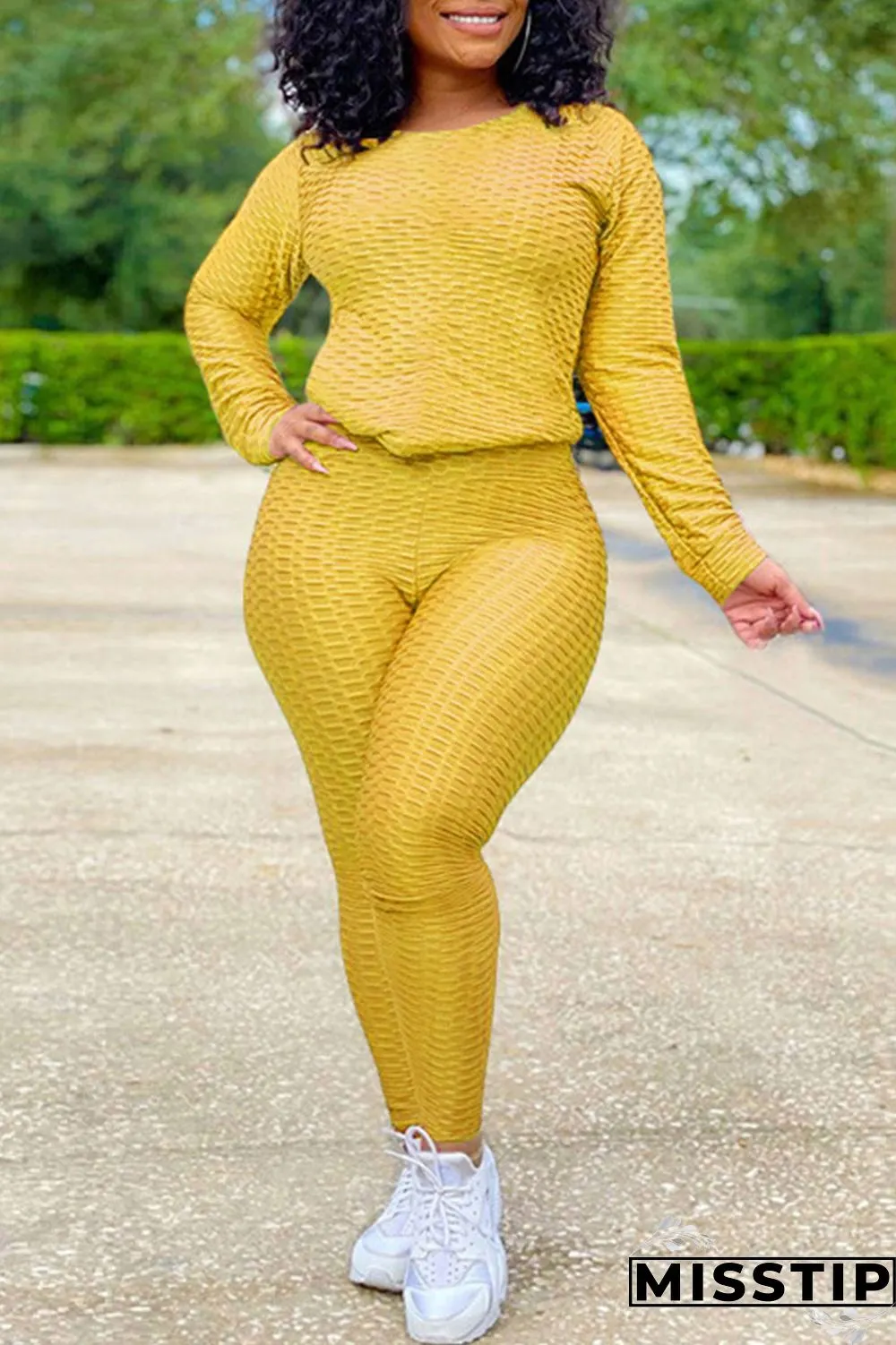 Orange Casual Solid O Neck Long Sleeve Two Pieces