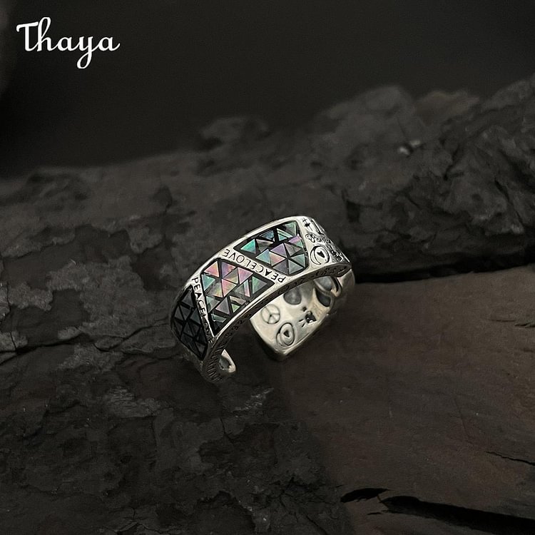 Thaya 925 Silver  Geometric Graffiti Totem Open  Ring
