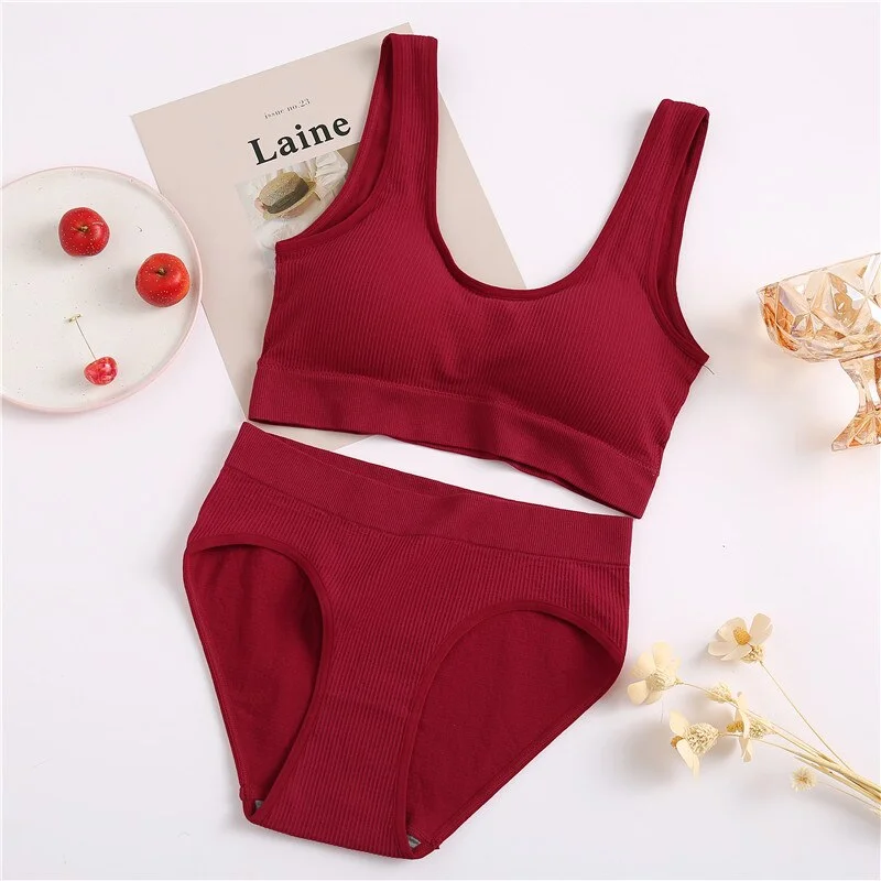FINETOO Seamless Tops Set High Waist Panties Women Wireless Underwear Suit Soft Padded Bras Set S-XL Backless Bralette Lingerie