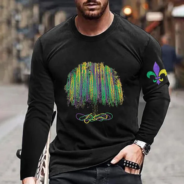 Comstylish Men's Mardi Gras Tree Print Long Sleeve T-Shirt