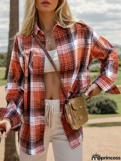 Plaid Button Up Dropped Shoulder Shirt