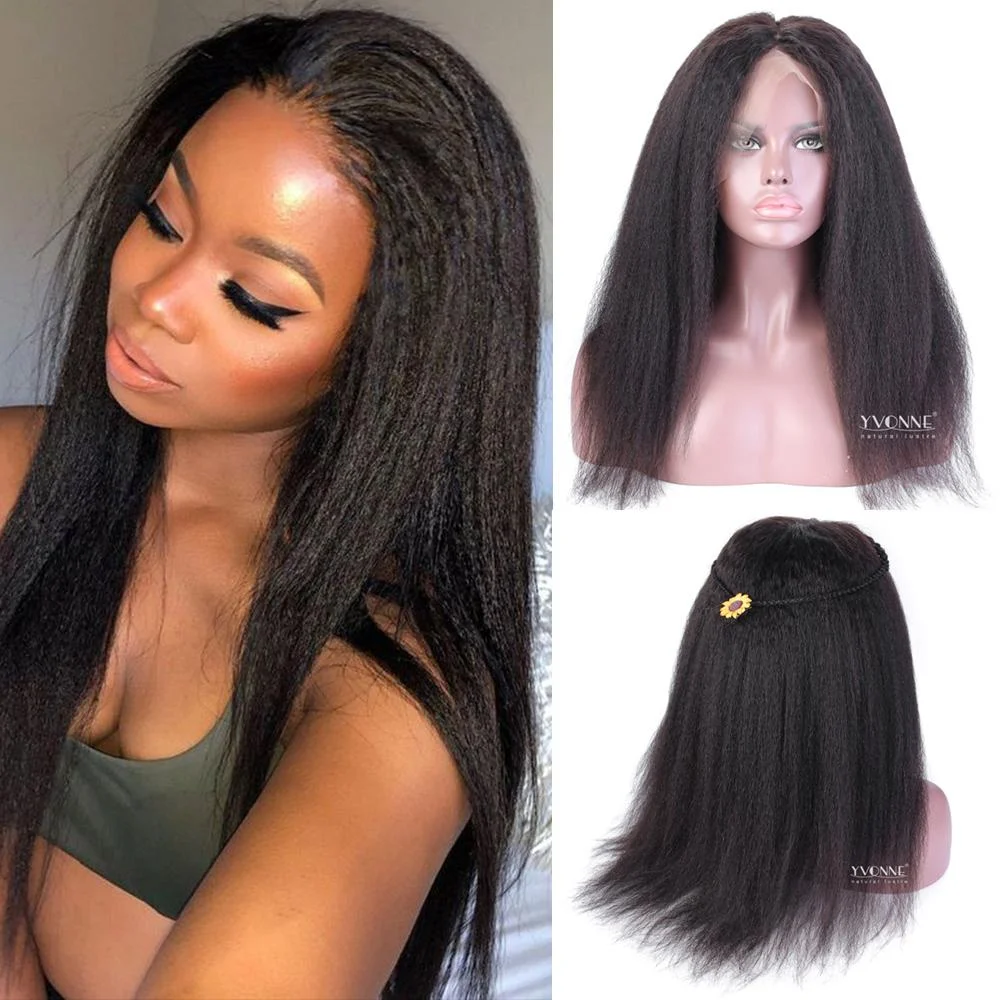 Yvonne Free Shipping Kinky Straight Full Lace Human Hair Wigs For Black Women Natural Color With Baby Hair Around 