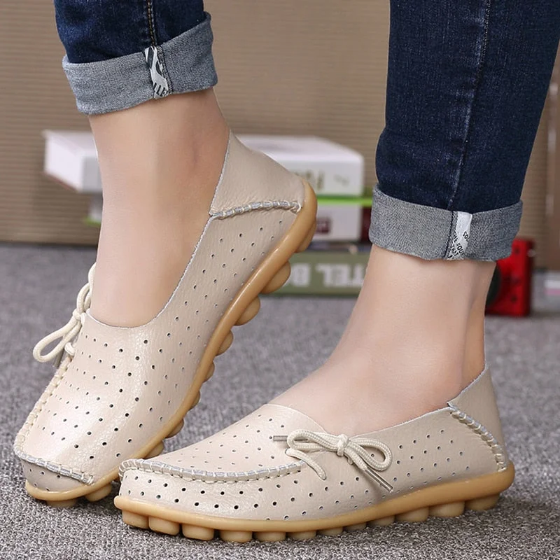 2021 Summer Genuine Leather Shoes Women Butterfly-knot Loafers Women Flats Ballet Autumn Casual Flat Shoes Woman Moccasins Mujer