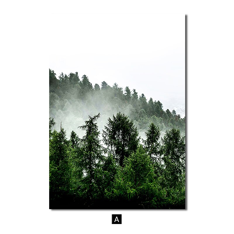 Green Forest Poster Snow Mountain Picture Art Nature Landscape Wall Painting Nordic Style Canvas Print Artwork Home Decoration