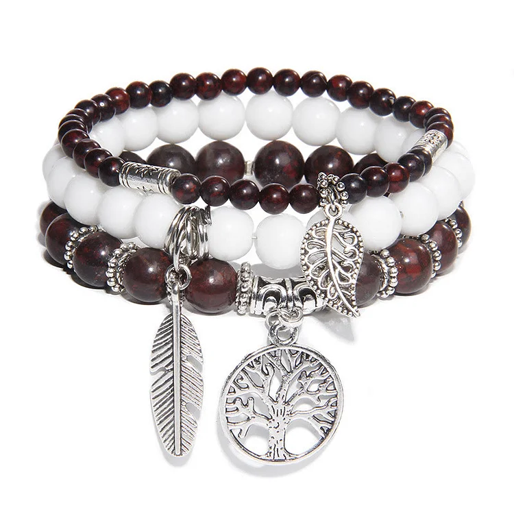 Olivenorma "Nature's Healing Moments" Brecciated Jasper Tree Of Life 3 Pieces Bracelet Set 