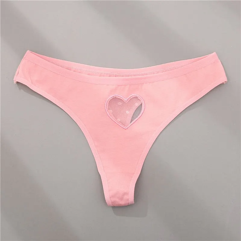 FINETOO S-XL Women Panties G-String Underwear Fashion Thong Lingerie Low Rise Female Panty Sexy Lace T-Back Woman Heart Pantys