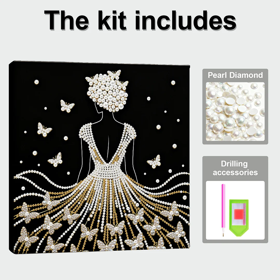 Girl DIY Pearl Diamond Art Kit for Adults Home Decor 25x25cm With Frame