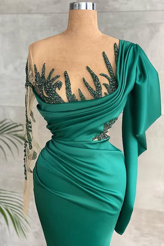 slim fit dress slacks Emerald Green Prom Dress 2021 Satin Mermaid Evening Dress Custom Color / 14 main image 1