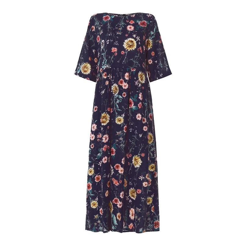 ZANZEA Bohemian Dress 2022 Women Summer Sundress Long Maxi Dresses Casual Floral Print Daily Vestidos Beach Robe Femme