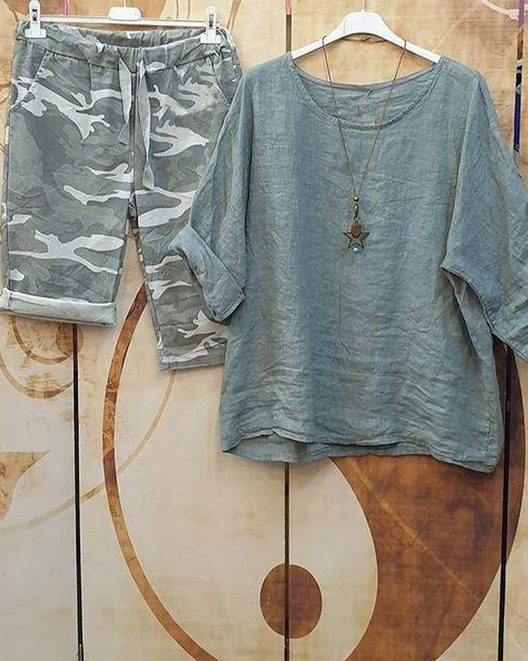 Cotton Linen Shirt & Pants Relaxed Fit S-5XL Relax Fit Pants & Short Solid Sleeve Shirt Suit Cotton Linen Two-piece Matching Set