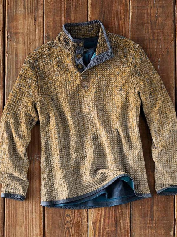 Men's Waffle Collar Printed Long Sleeve T-Shirt