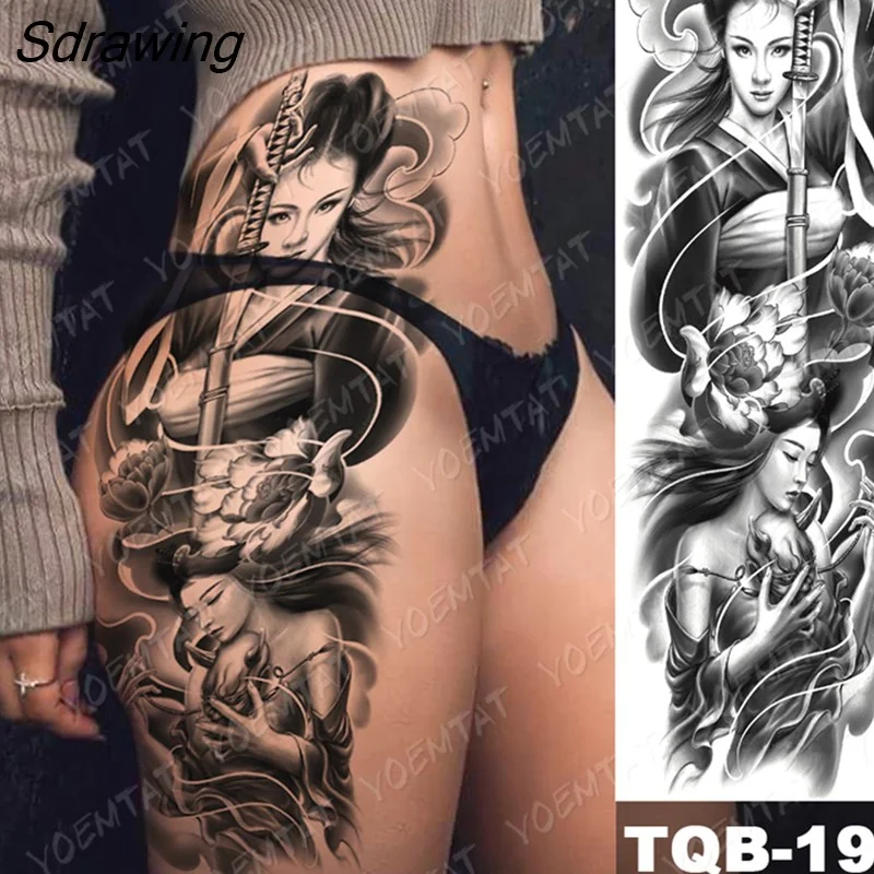 Sdrawing Arm Sleeve Tattoo Tiger Lion Wolf Owl Waterproof Temporary Tatto Sticker Crown Warrior Body Art Full Fake Tatoo Men Women