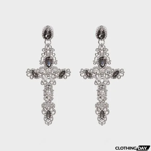 Rhinestone Alloy Cross Earrings