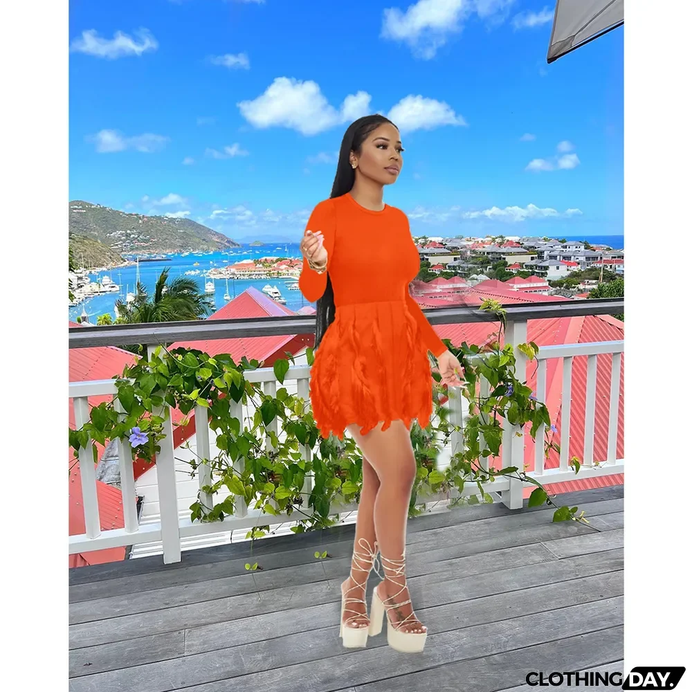 Fashion Solid Color Tassel Slim Mini Dress