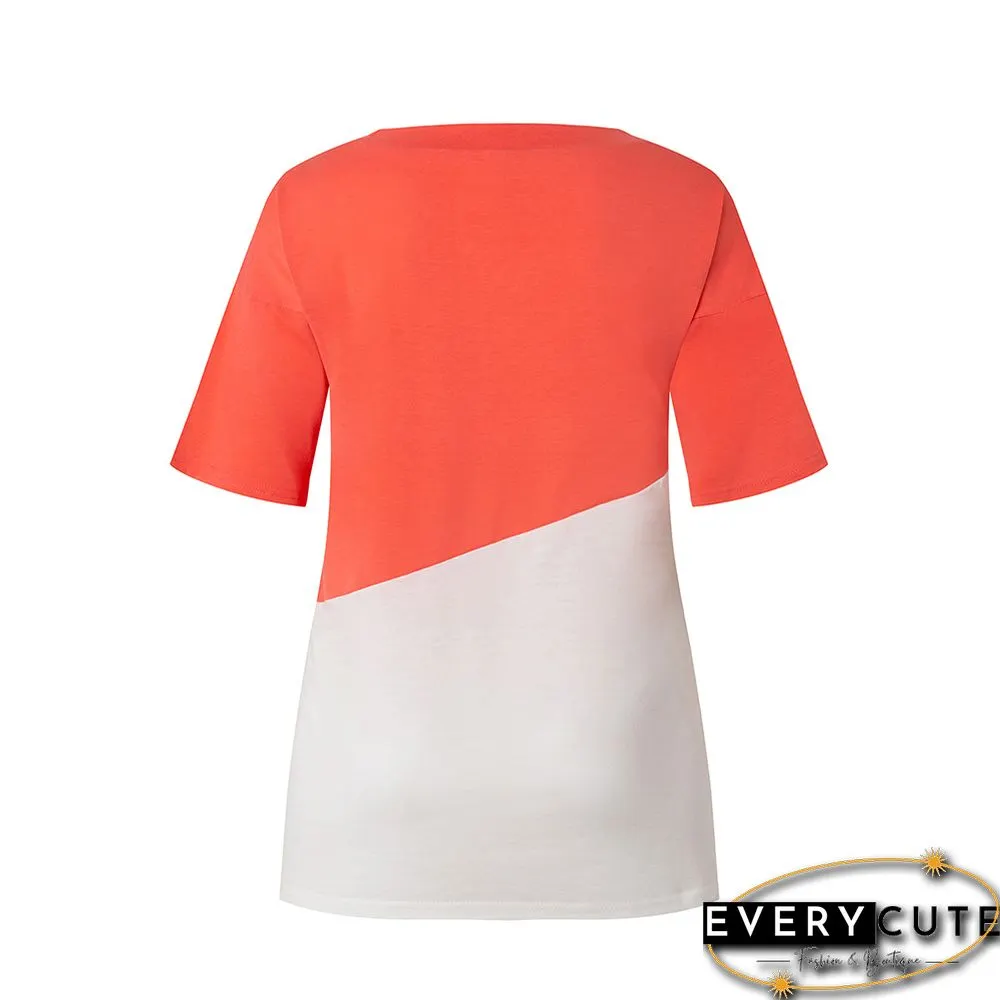 Red Color White Loose Style Casual Tops