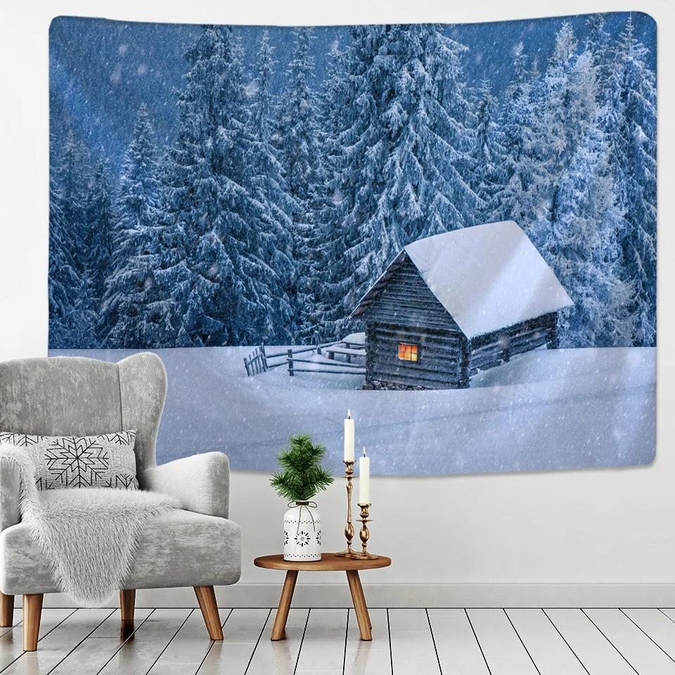 Fashion Christmas Wall Hangings Snow View Wooden House Hippie Mandala Indian Tapices Home Furnishing Decoration