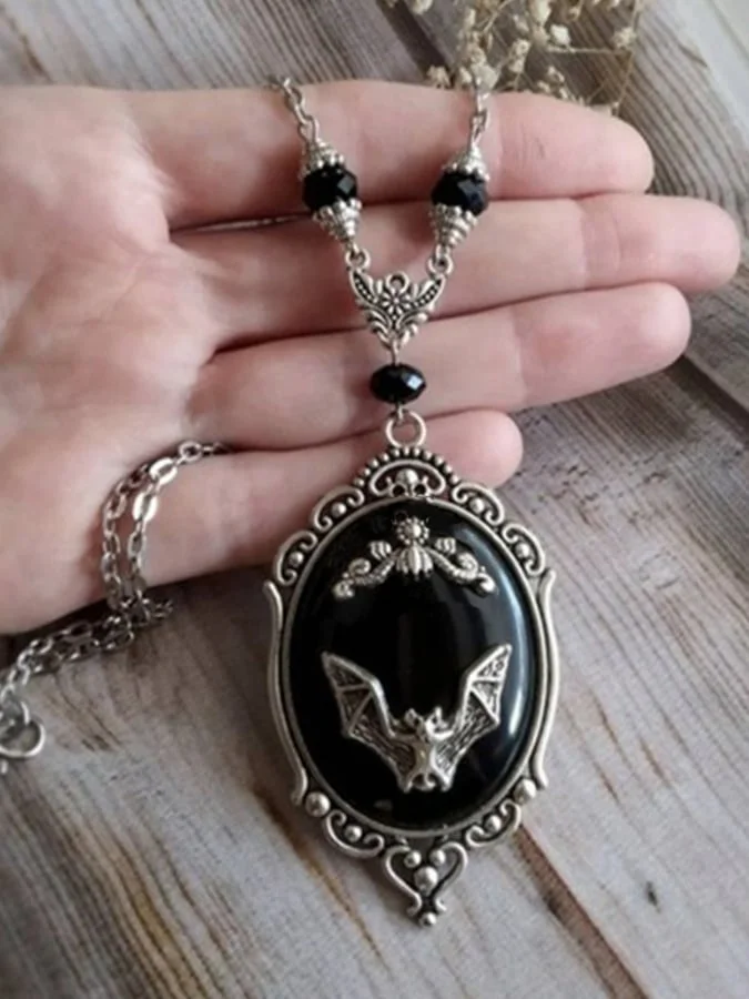Women's Halloween Bat Black Jewel Necklace 