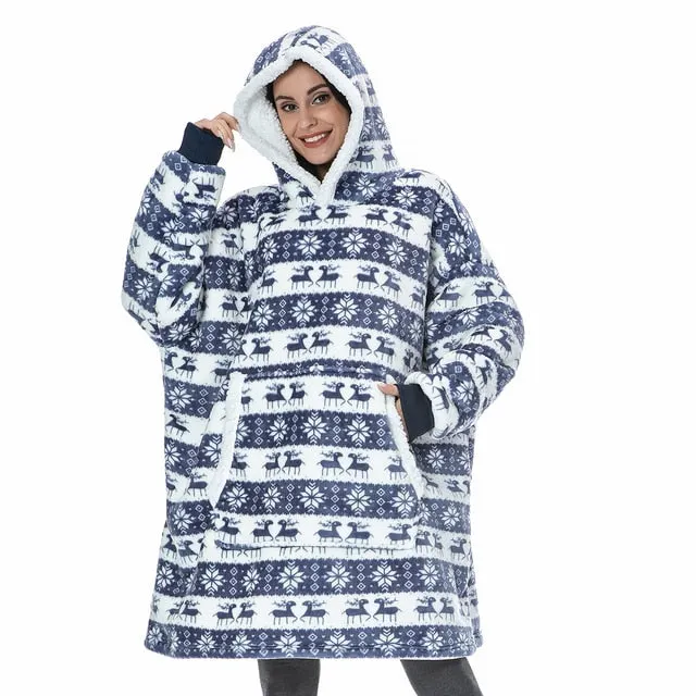 Wearable Blanket Men Women Giant Oversize Hoodie Sweatshirt Sweat Hooded Winter Bathrobe Blanket Sherpa Fleece Outwears