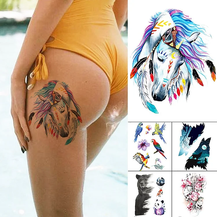 Cartoon Blue Unicorn Fairy Tales Temporary Tattoo For Children Kids Girl Waterproof Flash Body Art Tattoo Sticker