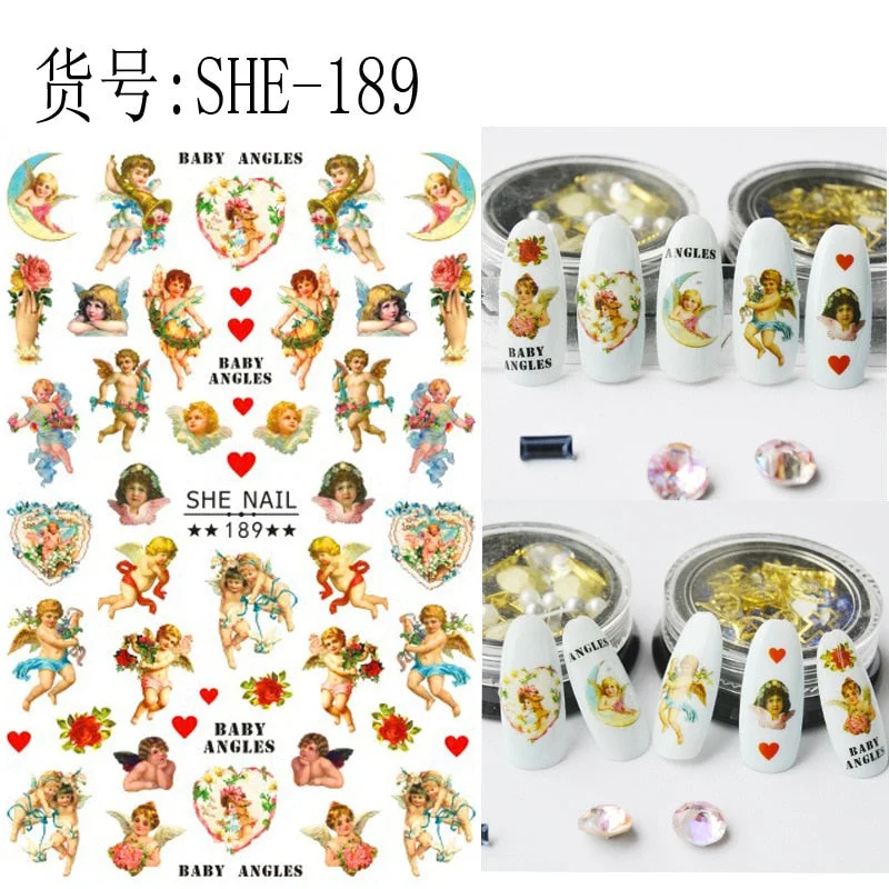 SHE-176 Sunflower Bear Cartoon Rose flower butterfly 3D Back glue Nail decal Nail sticker Nail decoration Nail art Nail ornament-Nail Inspo