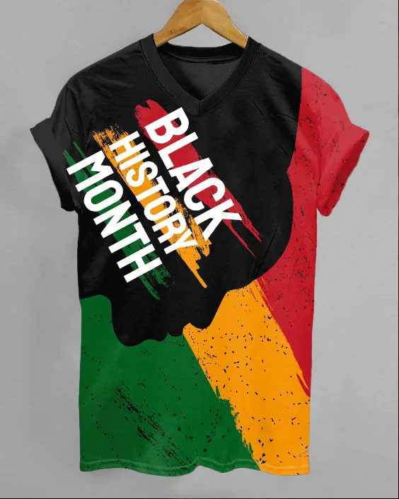 Black History Reggae Stripes V-neck Short Sleeve Tshirt