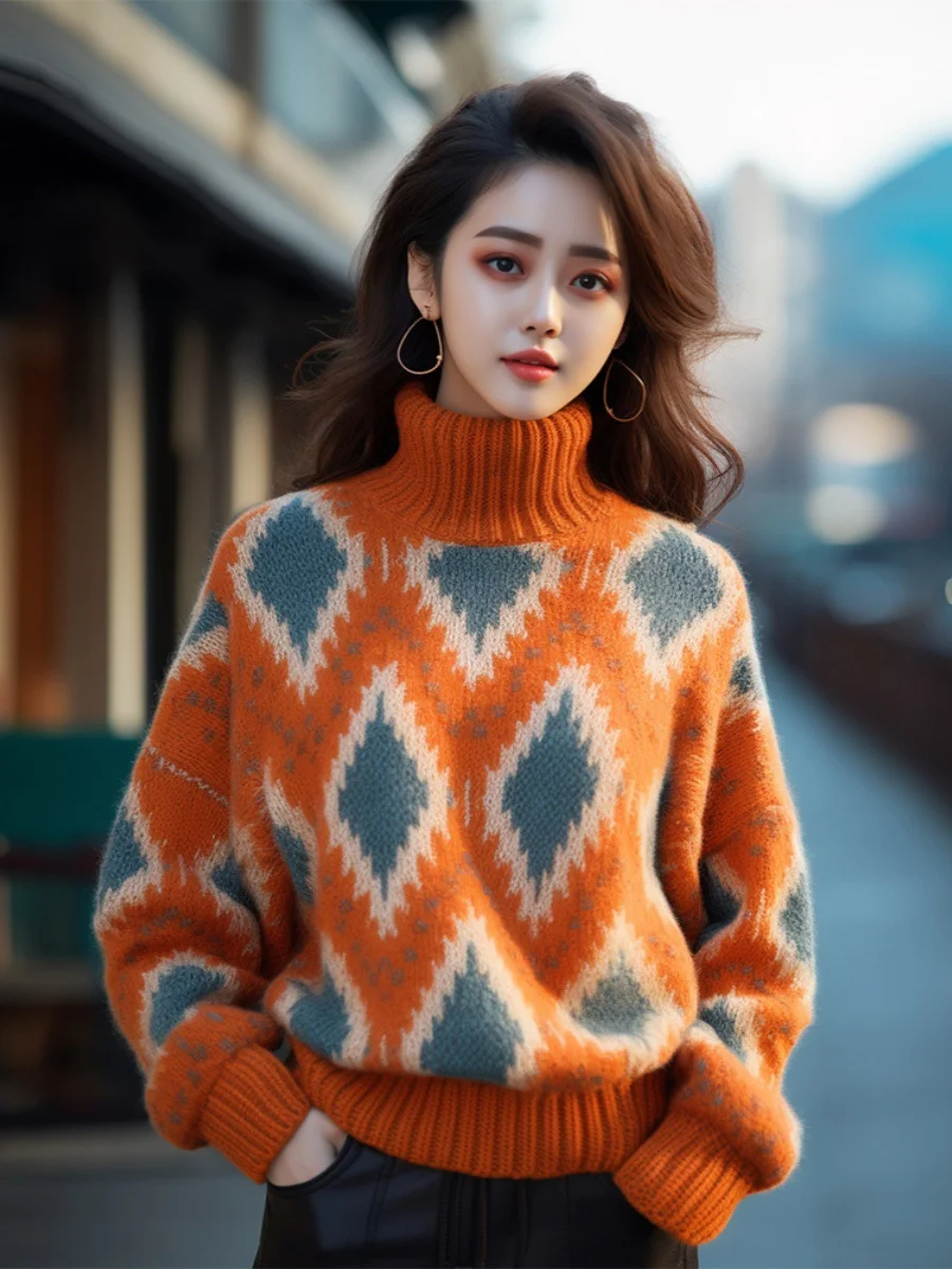 Athvotar Athvotar Goods Heavy Industry Orange Turtleneck Sweater In Autumn And Winter Wearing Bursts Of Color Knitted Knitted Shirt Exquisite Beauty