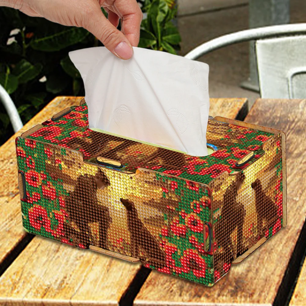 Soldier and Dog Diamond Painting Tissue Box Wood Diamond Art Tissue Storage Box