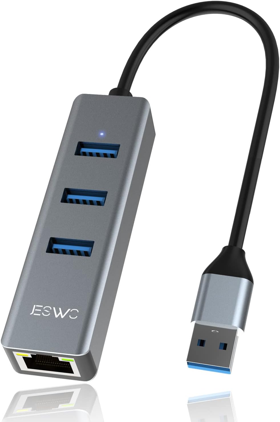 JESWO USB 3.0 to Ethernet Adapter, Aluminum USB Hub with RJ45 Gigabit Network LAN Port, High-Speed 3 USB 3.0 ports, Compatible with Windows 10/8, Mac OS, iPad OS, Chrome OS, Linux etc.