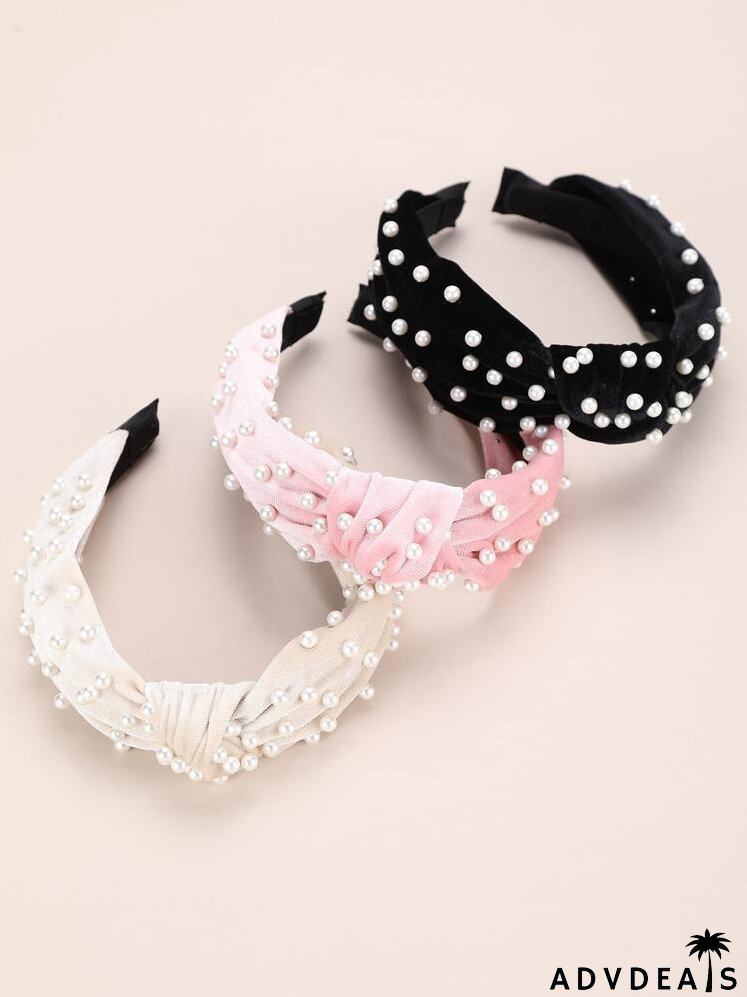 3pcs Faux Pearl Decor Hair Hoop