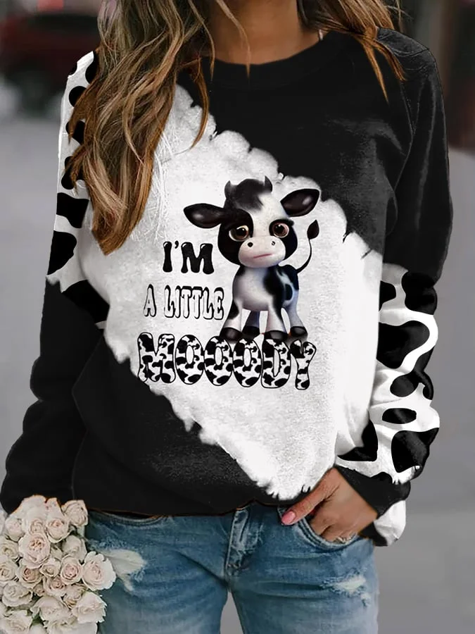 Women'S I'm A Little Mooody Calf Cow Crew Neck Sweatshirt socialshop