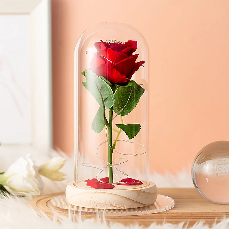 Red/Pink/Blue/Purple Everlasting Rose Wooden Base Glass Dome 