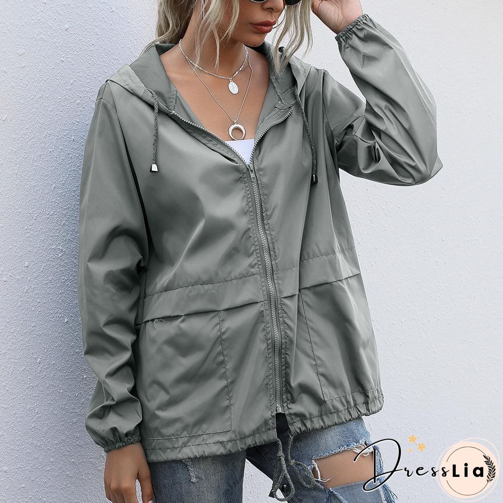 Jackets For Women Hooded Windproof Female Basic Zipper Coat Womens Clothing Solid Color Long Sleeve Casual Cardigan Hoodie