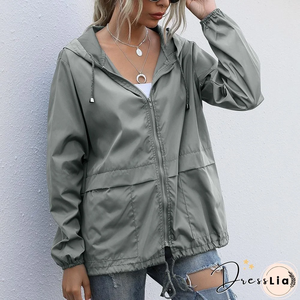 Jackets For Women Hooded Windproof Female Basic Zipper Coat Womens Clothing Solid Color Long Sleeve Casual Cardigan Hoodie