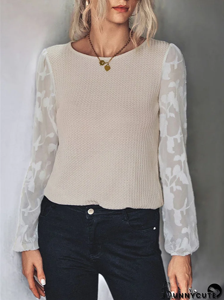 Women Long Sleeve Scoop Neck Stitching Tops