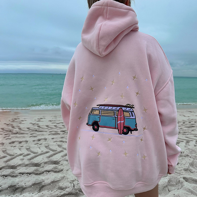 Iplaynox Top Women Hoodies Spring Autumn Clothes Sweet Back Car Embroidery Long Sleeve Hoodies Women Clothing Streetwear