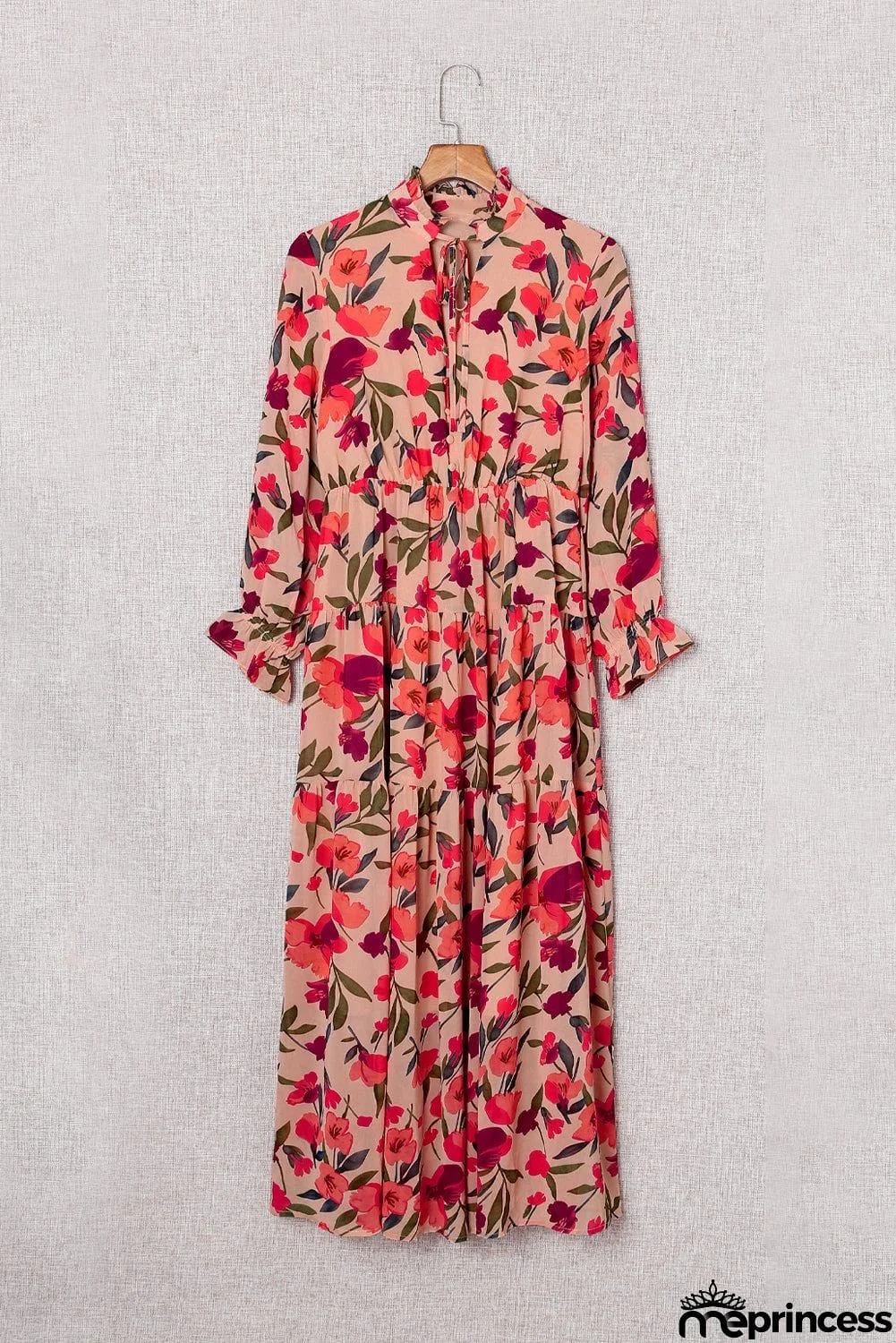 Long Sleeve Red Maxi Floral Dress