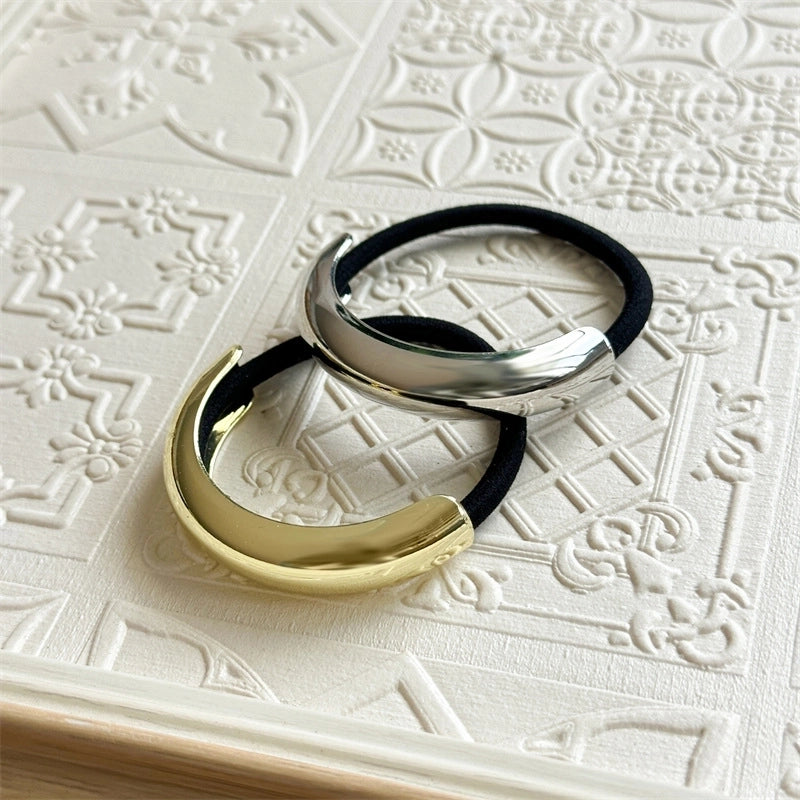 Alloy Minimalist Alloy Ring Semi-Curved Hair Ring Online Influencer Head String Female 2024 New High-End Leather Case Hair Rope