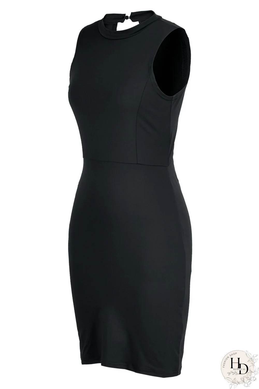 Black Fashion Casual Solid Hollowed Out Patchwork O Neck Sleeveless Dress