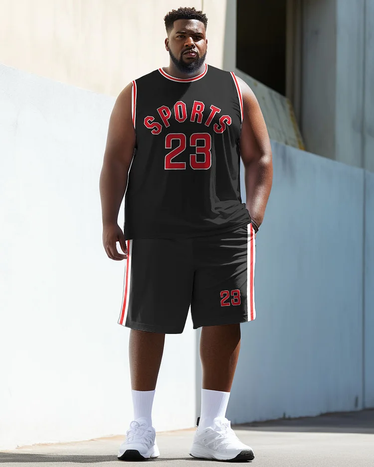 Men's Plus Size Basketball Sports 23 Street Vest Two-Piece Set